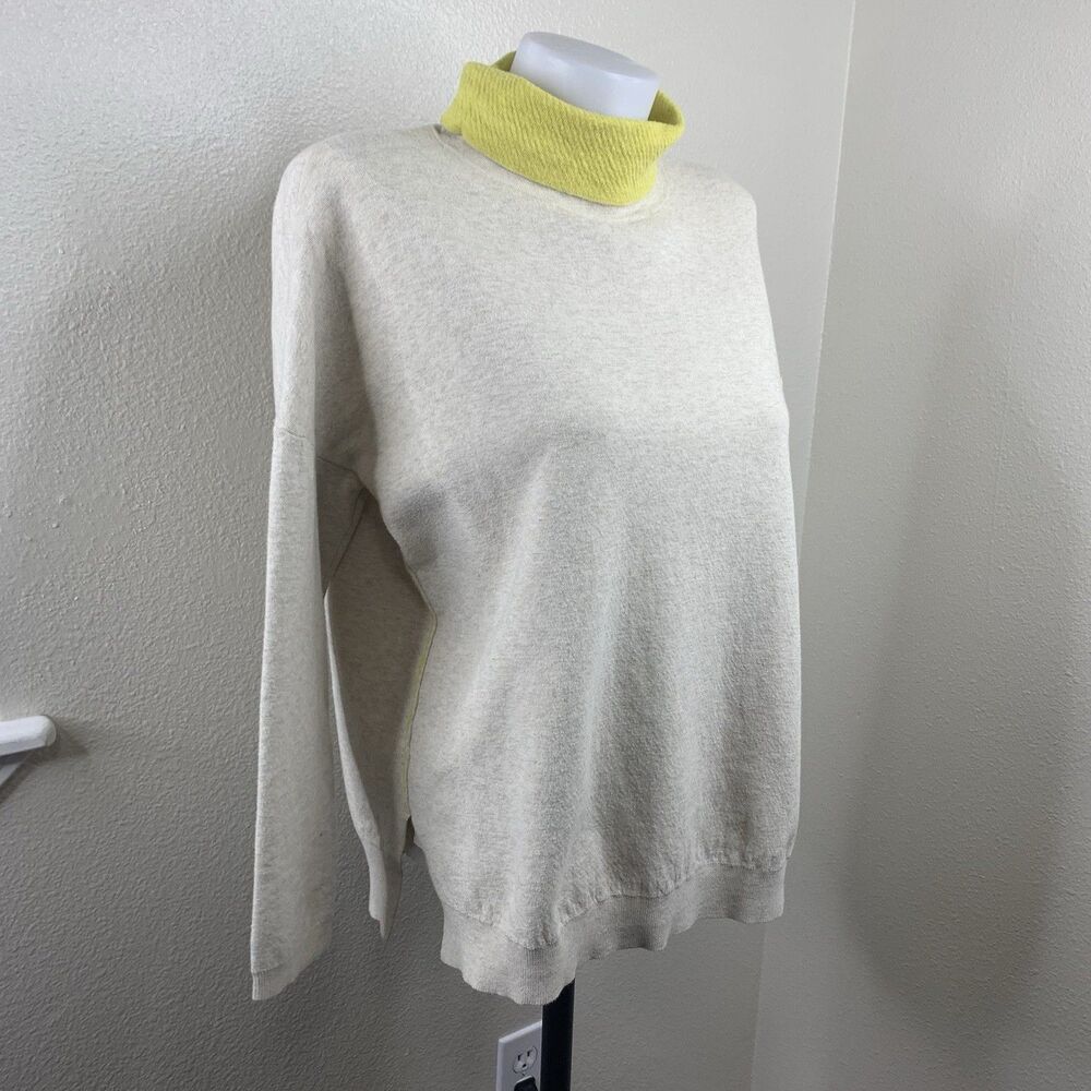 Humanoid Folded Collar Turtleneck Pocket Front Sweater Sz XS Oversized Tan Cream